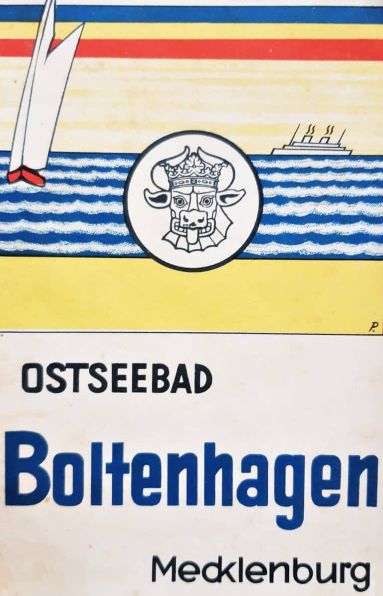20220620_184708 (4) – Hubertus Boltenhagen Poster of Boltenhagen with waves, crown and lettering "Ostseebad".